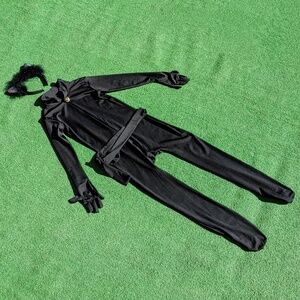 Black Cat Body Jumpsuit+Sparkling Ears Headress Cosplay/Costume Girls Sz 5/6 EUC